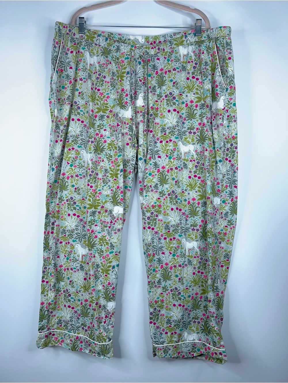 Printfresh Unicorn Pajama Pants Lounge Whimsical Green Pink Print